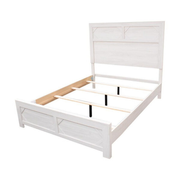 Modern Queen Size Bed, High Headboard w Low Footboard, Whitewash Wood