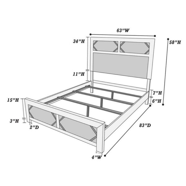 Modern Queen Size Bed, High Headboard w Low Footboard, Whitewash Wood