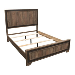 Modern Queen Size Bed w Tall Panel Headboard, Rustic Brown Wood