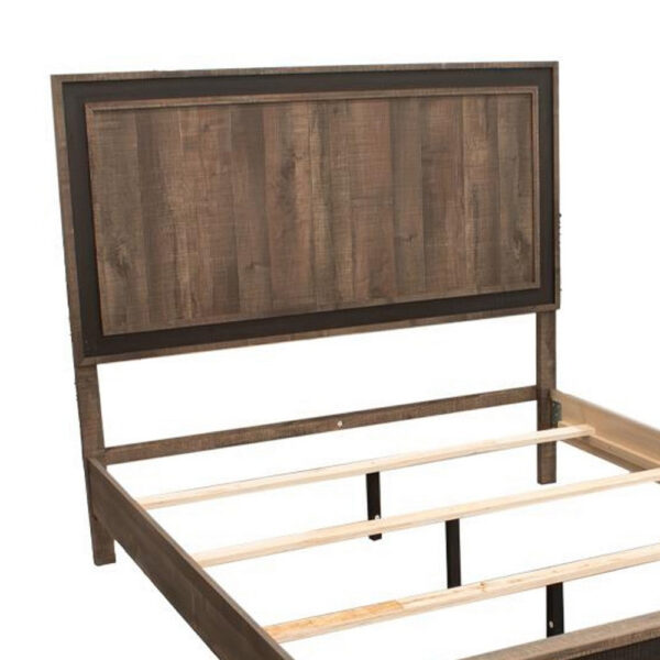Modern Queen Size Bed w Tall Panel Headboard, Rustic Brown Wood