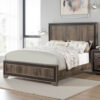 Modern Queen Size Bed w Tall Panel Headboard, Rustic Brown Wood