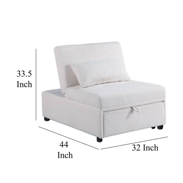 Jiya Convertible Sofa Chair to Single Bed, White Fabric, 76 Inch