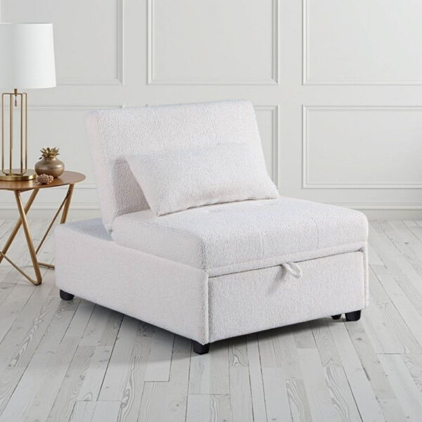 Jiya Convertible Sofa Chair to Single Bed, White Fabric, 76 Inch