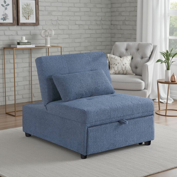 Jiya Convertible Sofa Chair to Single Bed, Blue Fabric, 76 Inch