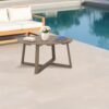 Azy Outdoor Coffee Table, 45 Inch Oval Natural Brown Solid Wood Top