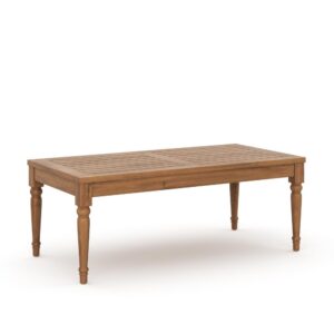 Pena Outdoor Coffee Table, 47 Inch Rectangular Slat Brown Acacia Wood