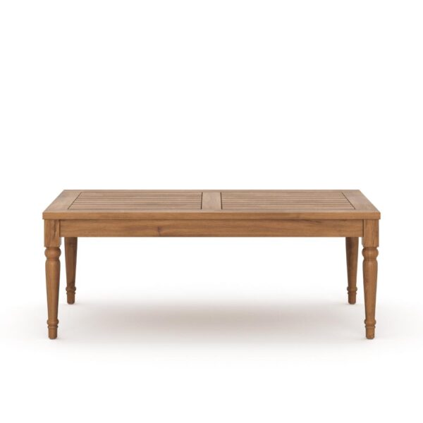 Pena Outdoor Coffee Table, 47 Inch Rectangular Slat Brown Acacia Wood