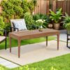 Pena Outdoor Coffee Table, 47 Inch Rectangular Slat Brown Acacia Wood