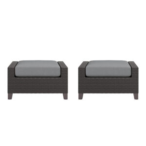 Kyl Outdoor Ottoman Set of 2, 29 Inch Gray Cushioned Top w Woven Frame