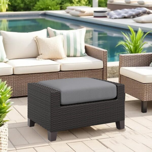15022026699207e365eaa.jpeg Kyl Outdoor Ottoman Set of 2, 29 Inch Gray Cushioned Top w Woven Frame