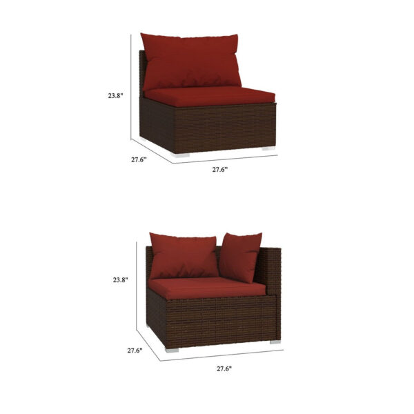 Faye 3pc Outdoor Modular Sectional Sofa Set, 3 Cushions, Red Brown