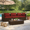 Faye 3pc Outdoor Modular Sectional Sofa Set, 3 Cushions, Red Brown