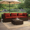 Faye 3pc Outdoor Modular Sectional Sofa Set, 3 Cushions, Red Brown