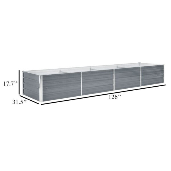 Raised Garden Flower Bed, 32 x 126 Galvanized Steel Gray, Rectangular