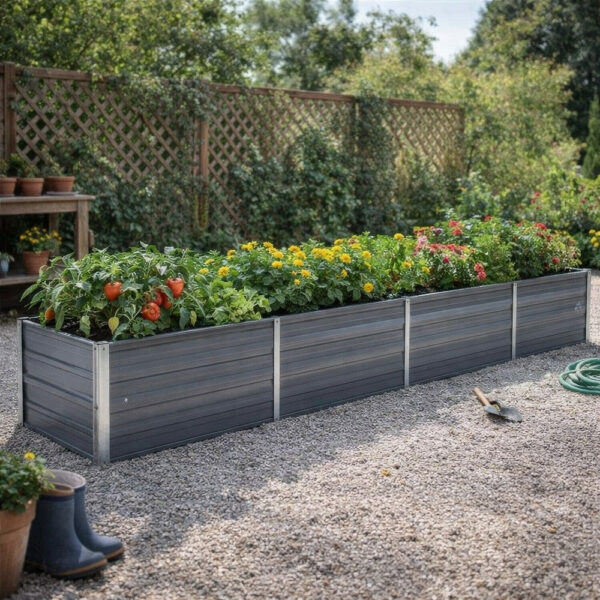 Raised Garden Flower Bed, 32 x 126 Galvanized Steel Gray, Rectangular