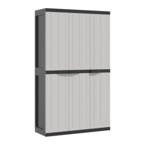 Kion Outdoor Storage Cabinet w 3 Doors, Shelves, 38 Inch Gray, Black