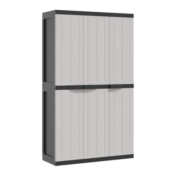 Kion Outdoor Storage Cabinet w 3 Doors, Shelves, 38 Inch Gray, Black