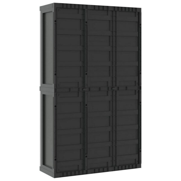Kion Outdoor Storage Cabinet w 3 Doors, Shelves, 38 Inch Gray, Black