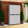 Kion Outdoor Storage Cabinet w 3 Doors, Shelves, 38 Inch Gray, Black
