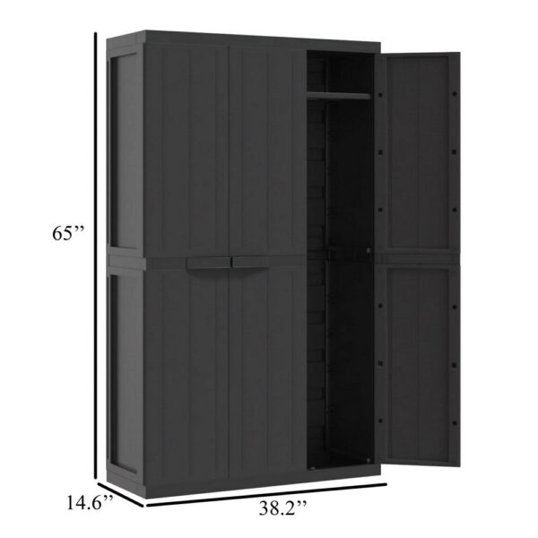 Kion Outdoor Storage Cabinet w 2 Doors, Shelves, 38 Inch Classic Black