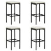 Outdoor Barstool Set of 4, Cream White Cushion, Black Poly Rattan