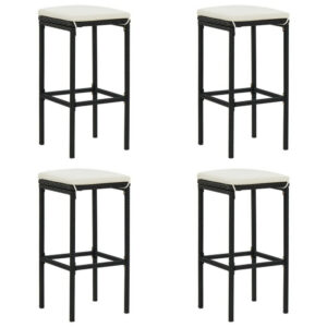 Outdoor Barstool Set of 4, Cream White Cushion, Black Poly Rattan
