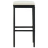 Outdoor Barstool Set of 4, Cream White Cushion, Black Poly Rattan