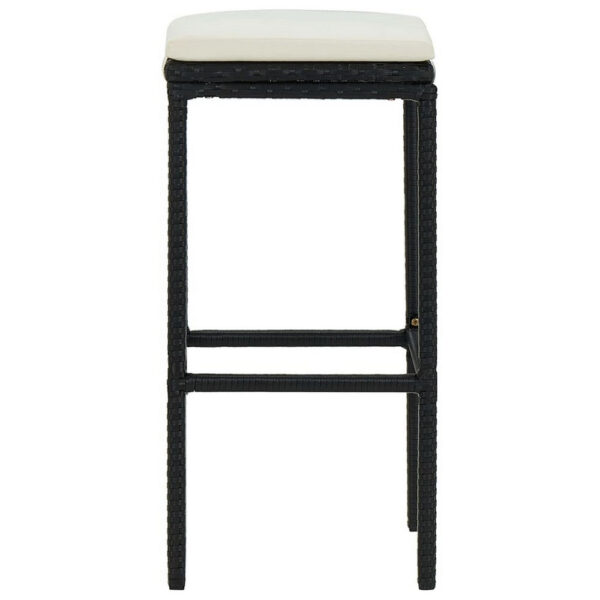 Outdoor Barstool Set of 4, Cream White Cushion, Black Poly Rattan