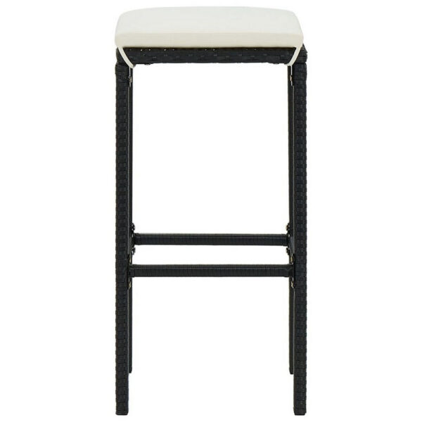 Outdoor Barstool Set of 4, Cream White Cushion, Black Poly Rattan
