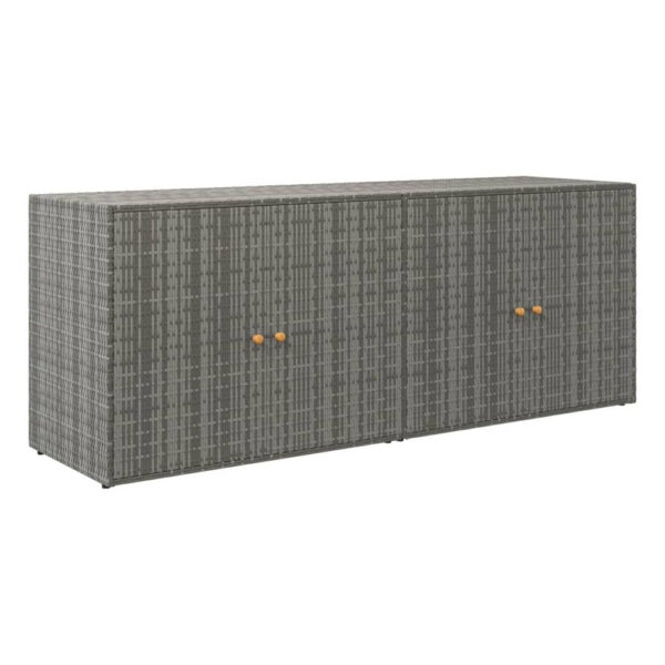 150220266992084242eb2.jpeg Outdoor Storage Cabinet, 78 Inch Gray Poly Rattan and Brown Solid Wood