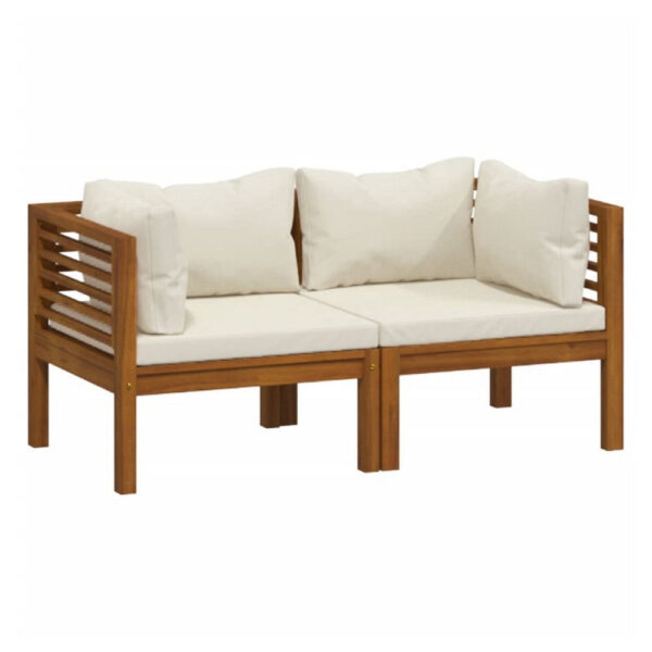 Luna 2pc Modular Outdoor Sofa, Cream 27 Inch Slatted Solid Acacia Wood