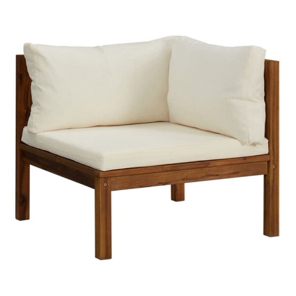 Luna 2pc Modular Outdoor Sofa, Cream 27 Inch Slatted Solid Acacia Wood