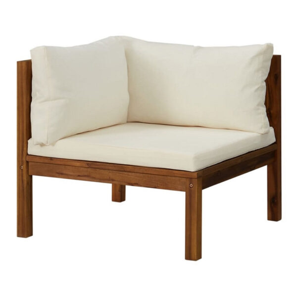 Luna 2pc Modular Outdoor Sofa, Cream 27 Inch Slatted Solid Acacia Wood