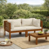 Luna 2pc Modular Outdoor Sofa, Cream 27 Inch Slatted Solid Acacia Wood