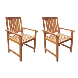 Dusk Outdoor Chairs Set of 2, Slatted Natural Brown Acacia Wood