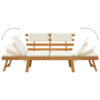 Outdoor Bench, Folding 2 in 1 Style, White Cushions, Brown Acacia Wood