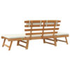 Outdoor Bench, Folding 2 in 1 Style, White Cushions, Brown Acacia Wood