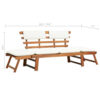 Outdoor Bench, Folding 2 in 1 Style, White Cushions, Brown Acacia Wood