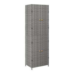 Outdoor Garden 71 Inch Tall Storage Cabinet, 2 Doors, Gray Rattan