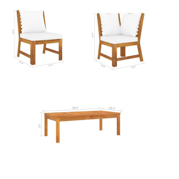 Roma 3pc Modular Outdoor Sofa and Table Set, Solid Acacia Wood, White