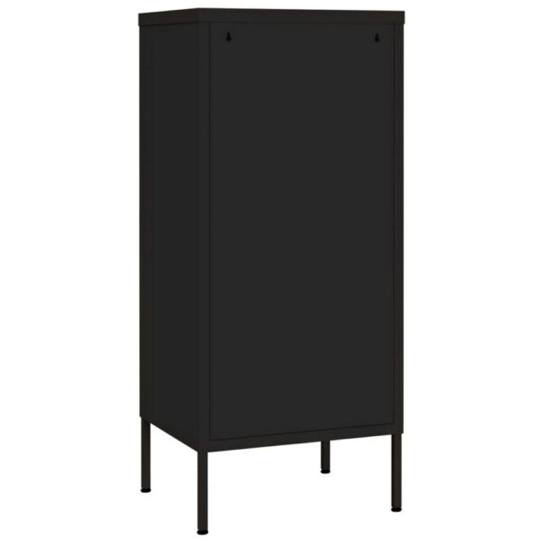 Tall Storage Cabinet, 1 Door, 2 Shelves, Modern Matte Black Steel