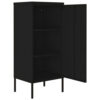 Tall Storage Cabinet, 1 Door, 2 Shelves, Modern Matte Black Steel