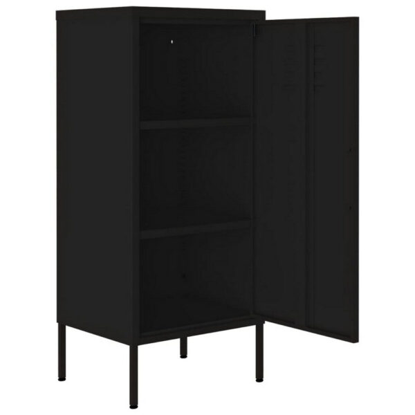 Tall Storage Cabinet, 1 Door, 2 Shelves, Modern Matte Black Steel