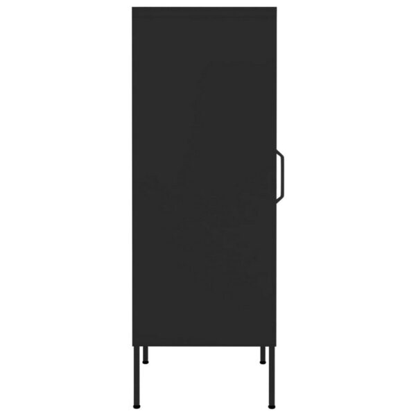 Tall Storage Cabinet, 1 Door, 2 Shelves, Modern Matte Black Steel