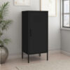 Tall Storage Cabinet, 1 Door, 2 Shelves, Modern Matte Black Steel