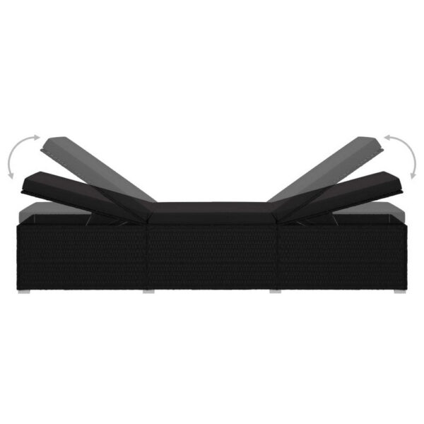 Outdoor Chaise Sun Lounger with Cushion, 77 Inch Black Poly Rattan