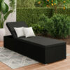Outdoor Chaise Sun Lounger with Cushion, 77 Inch Black Poly Rattan