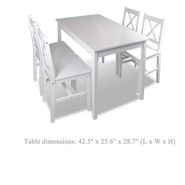 5pc Dining Table and Chairs Set, 43 Inch Top Farmhouse White Pine Wood
