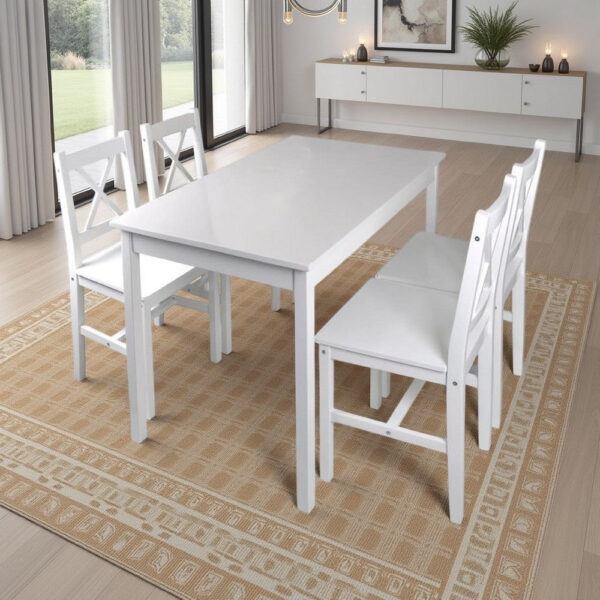5pc Dining Table and Chairs Set, 43 Inch Top Farmhouse White Pine Wood