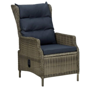Outdoor Manual Reclining Chair, 2 Cushions, Brown Woven Poly Rattan